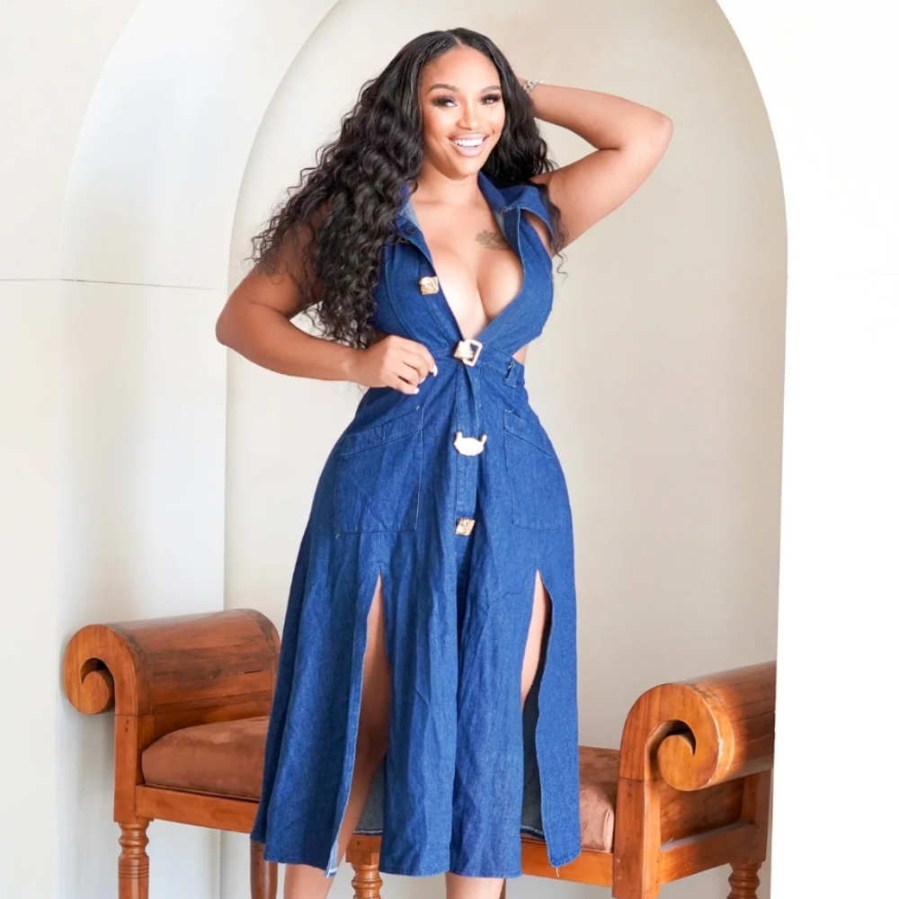 Dark Denim Dress w/gold buttons